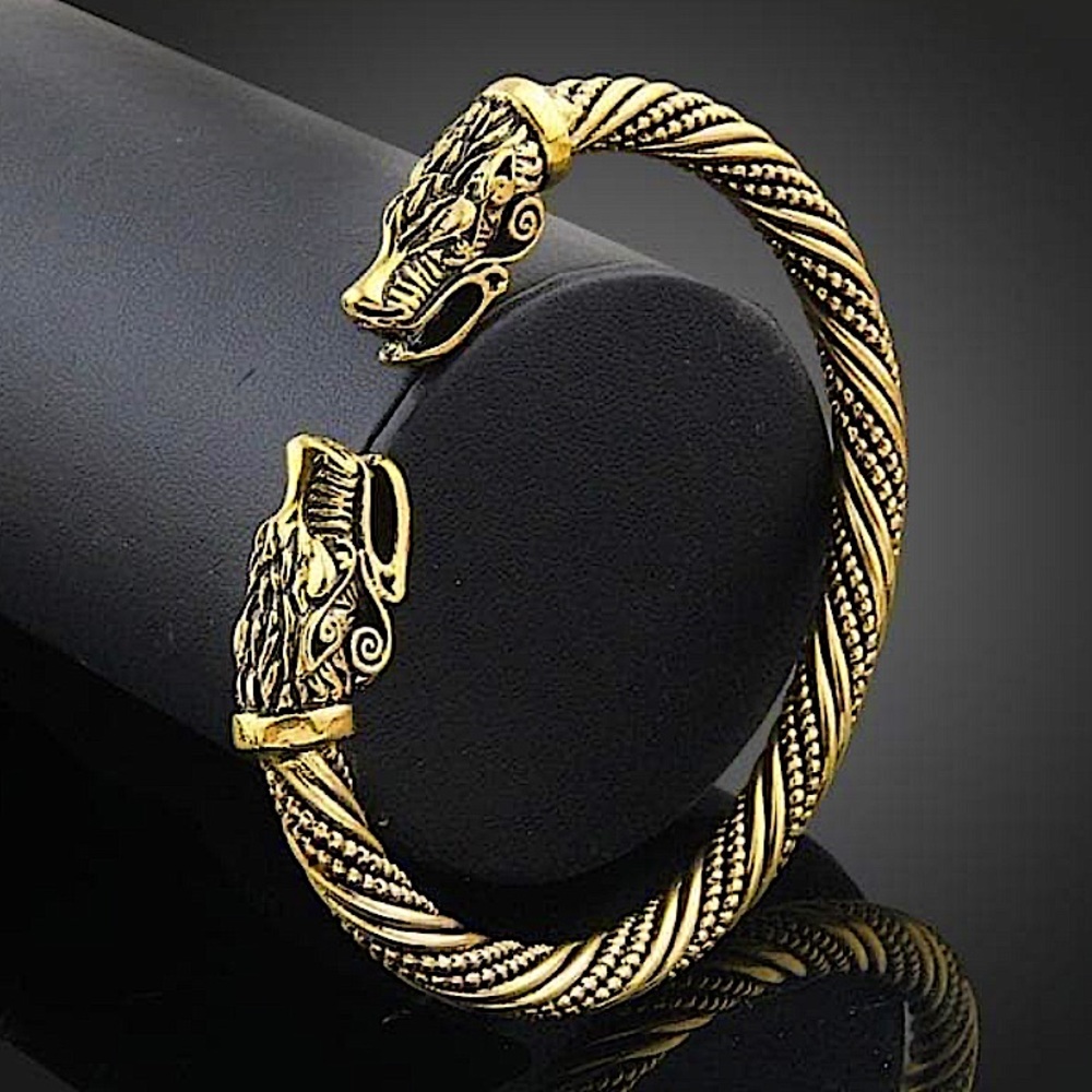 NEW DRAGON HEAD GOLD PLATED BANGLE BRACELET - Picture 2 of 8